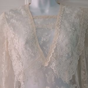 🌟🌟Gunne Sax Cream Lace Long Sleeve V-Neck Dress. Size 14